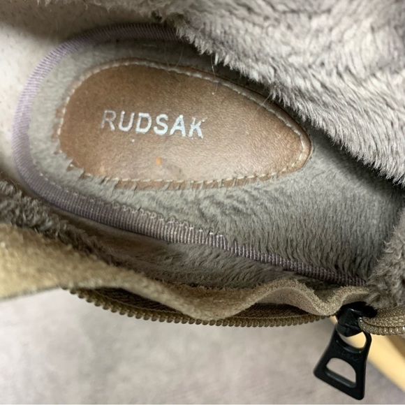 RUDSAK Ankle Heeled Booties Distressed Tan Leather Fleeced sz 38 Winter Boots - Picture 11 of 14